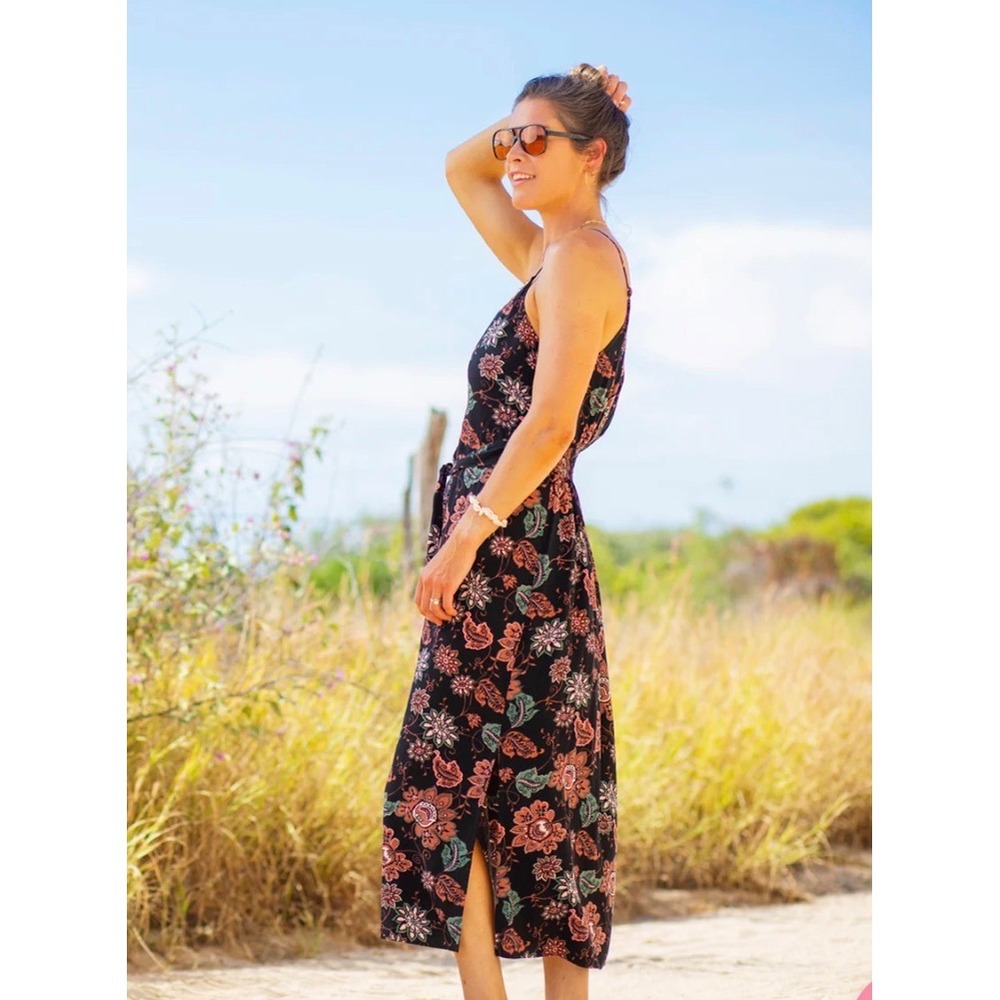 Carve Designs Macy Maxi Dress Women Large Black Floral Ecovero Sustainable Beach - Picture 2 of 10
